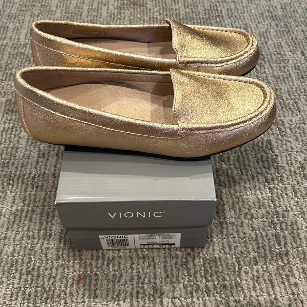 Vionic Metallic Gold Slip-On Loafers - Picture 2 of 5